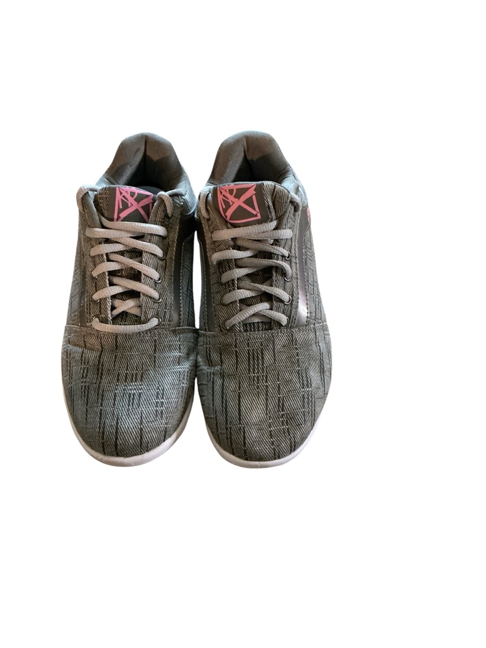 Women’s Gray Casual Lace-Up Sneakers with Pink Accent